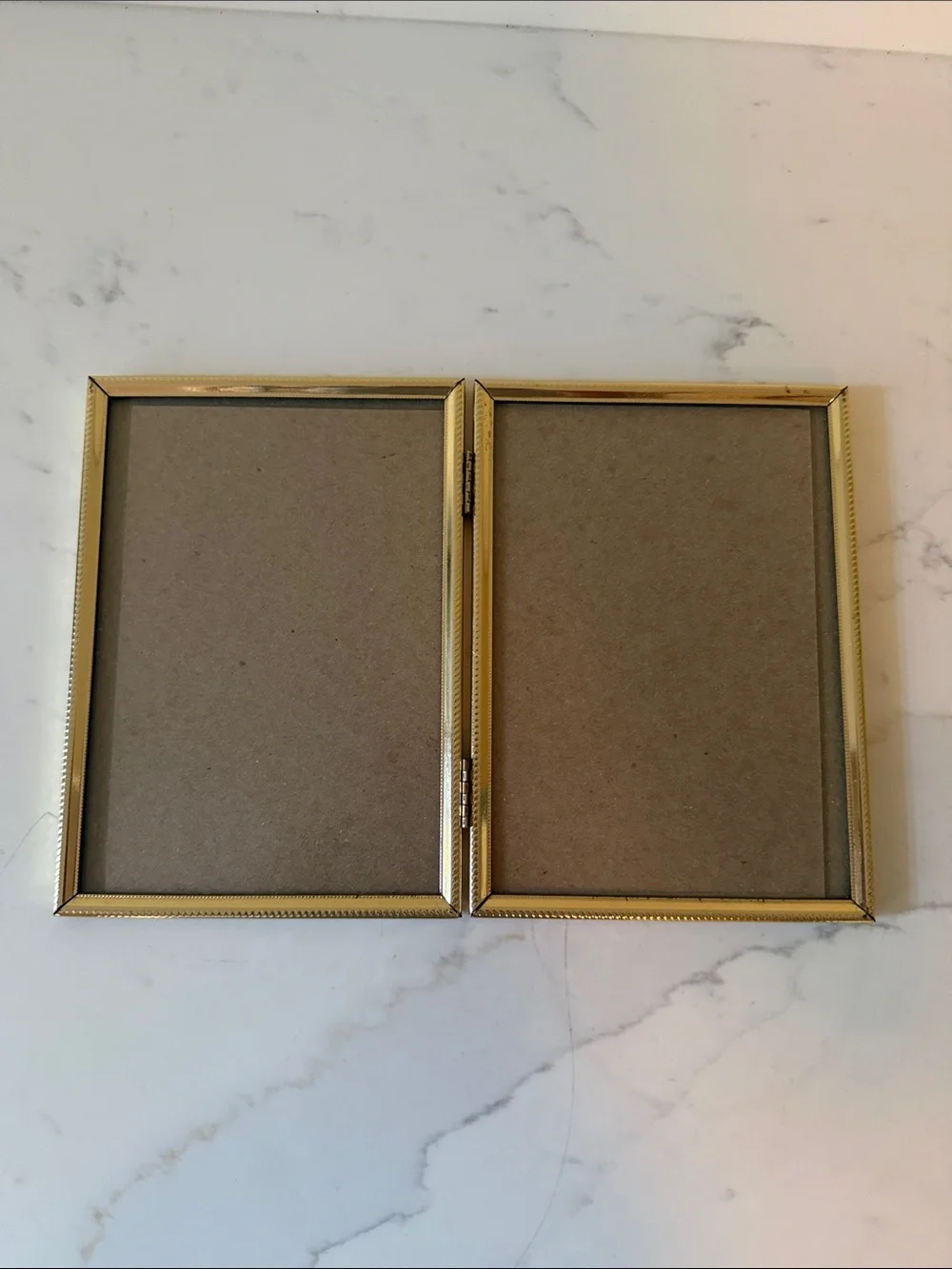 Vintage Gold Tone Metal Hinged Double Frame Glass Tabletop